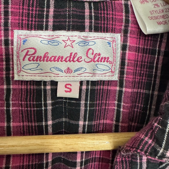Panhandle Slim Pink Black Plaid Western Shirt Women’s Small Short Sleeve Snap - Picture 5 of 12